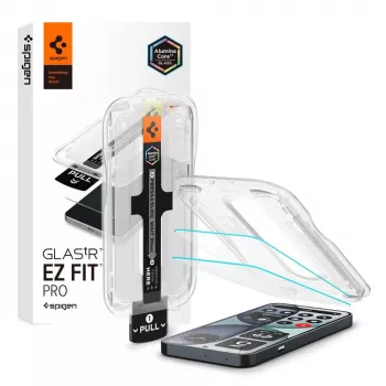 Spigen GLAS.tR EZ Fit Pro AC HD grūdinto stiklo ekrano apsauga, skirta Nothing Phone (4a), 2 vnt., permatoma