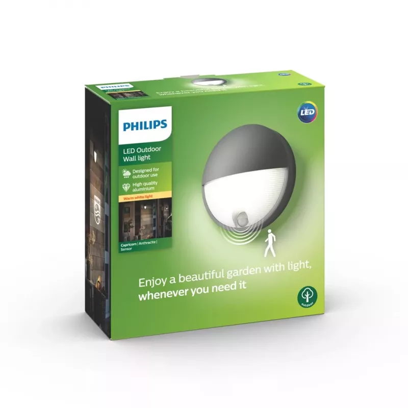 Philips lauko šviestuvas Capricorn 1x6.5W LED sieninis šviestuvas, antracito spalvos, IP44