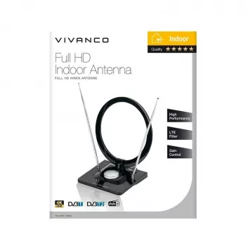 Vivanco VVTVANTSCIRCLE Vidinė DVB-T2/DAB+ plokščia antena su 4G/5G filtru, juoda