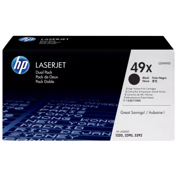 HP 49X didelės išeigos juoda toneria kasetė, dviejų vienetų pakuotė (Q5949XD)