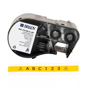 Brady M4C-375-595-YL-BK savaiminio laminavimo vinilo etiketė, skirta BMP41/BMP51/BMP53/M511 spausdintuvams, balta/peršviečiama, 25,4 mm x 50,8 mm, 6,4 m ritinys