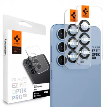 Spigen Optik Pro Glas.tR EZ Fit fotoaparato apsauga 2 vnt., skirta Samsung Galaxy S25 - juoda