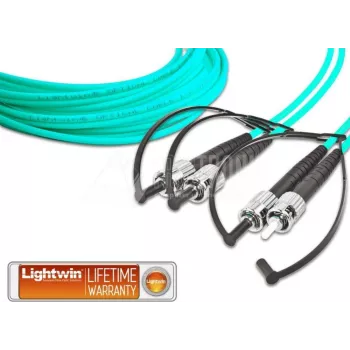 Lightwin aukštos kokybės dvipusis šviesolaidinis jungiamasis laidas, daugiamodis OM3, ST į ST, 1m, LSZH Aqua