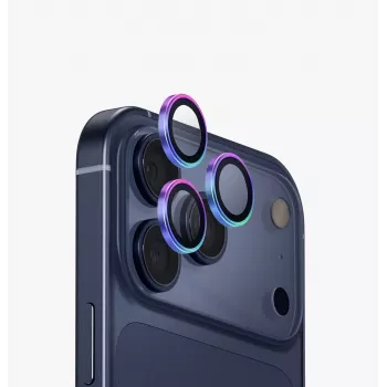 UNIQ Optix aliuminio fotoaparato objektyvo apsauga, skirta iPhone 17 Pro / 17 Pro Max su montavimo rėmeliu, opalo spalvos