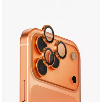 UNIQ Optix aliuminio fotoaparato objektyvo apsauga, skirta iPhone 17 Pro / 17 Pro Max su montavimo rėmeliu, opalo spalvos