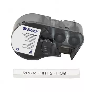 Brady M4C-250-7641 Savaiminio laminavimo vinilo laidų žymeklių etiketės, skirtos BMP51/BMP53, 38,1 mm x 19,05 mm, balta/peršviečiama, 6,4 m ritinys
