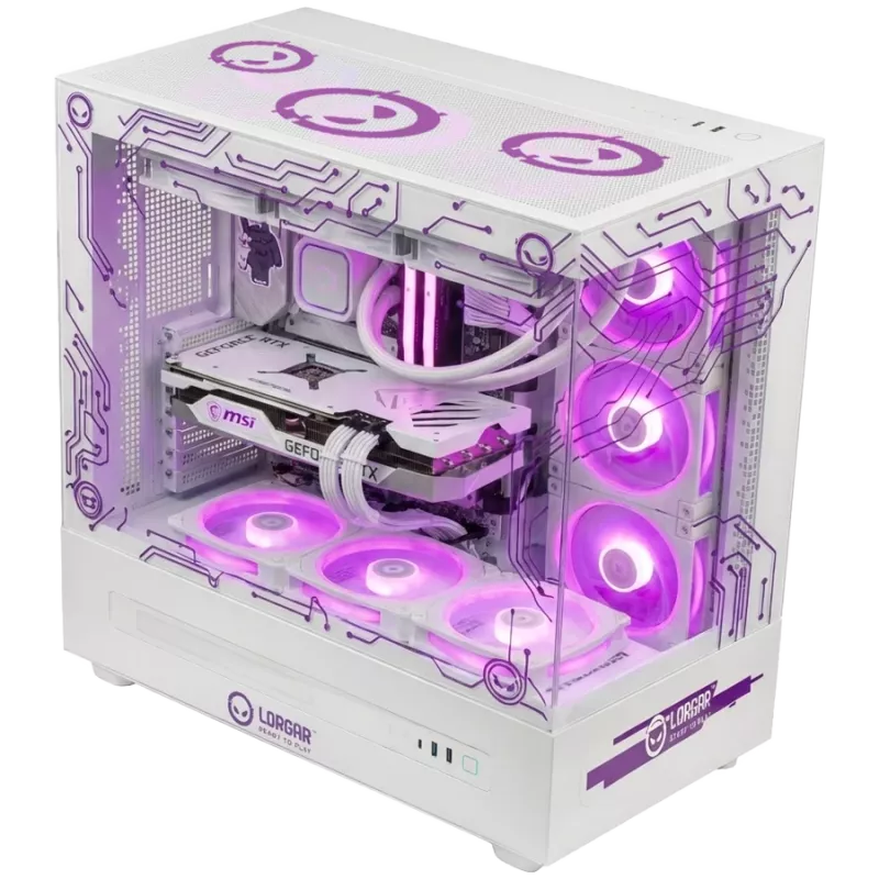 LORGAR PRO P401 žaidimų kompiuteris - AMD Ryzen 7 7800X3D, GeForce RTX 5070 Ti 16GB, 32GB DDR5 6400MHz, 2TB NVMe SSD, 850W PSU, 360mm AIO, baltas, Windows 11 Home, 3 metų garantija