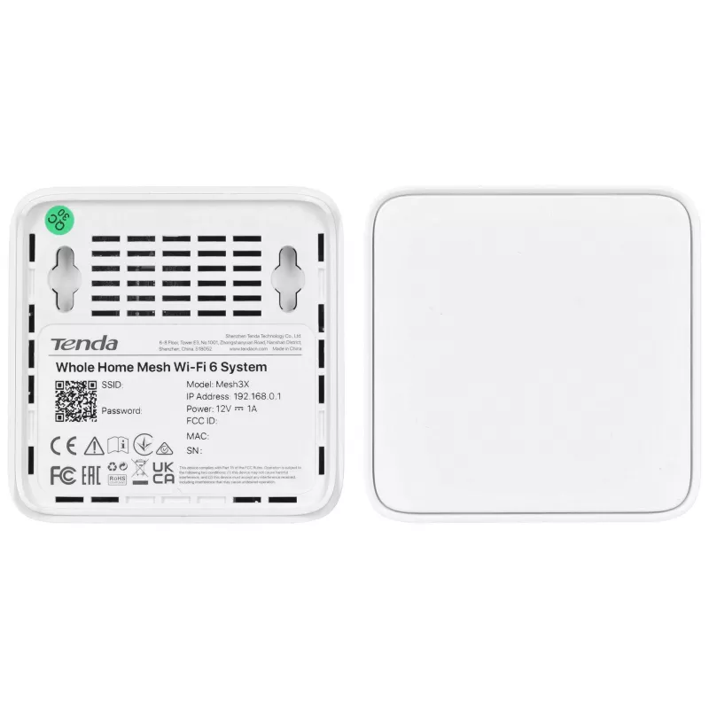 Tenda MX3 (2 vnt.) AX1500 Whole Home Mesh Wi-Fi 6 sistema, dviejų juostų, 2 Gigabit prievadai viename įrenginyje, balta