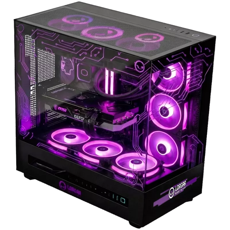LORGAR PRO P401 žaidimų stalinis kompiuteris - AMD Ryzen 7 7800X3D, NVIDIA GeForce RTX 5070 Ti 16GB, 32GB DDR5 6400MHz, 2TB NVMe SSD, 850W PSU, 360mm AIO, juodos spalvos, 3 metų garantija