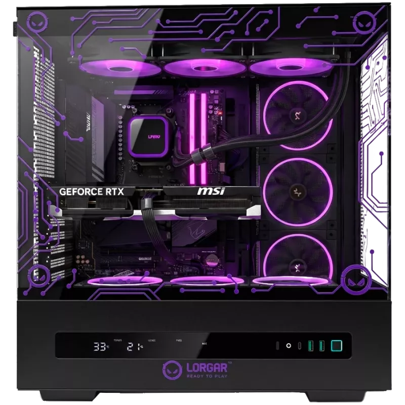 LORGAR PRO P401 žaidimų stalinis kompiuteris - AMD Ryzen 7 7800X3D, NVIDIA GeForce RTX 5070 Ti 16GB, 32GB DDR5 6400MHz, 2TB NVMe SSD, 850W PSU, 360mm AIO, juodos spalvos, 3 metų garantija