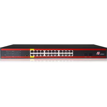GETFORT GF-124-24PG-2S-400 24 prievadų gigabitinio PoE+ komutatorius su 2 SFP magistralėmis, 400W biudžetu, montuojamas į stelažą