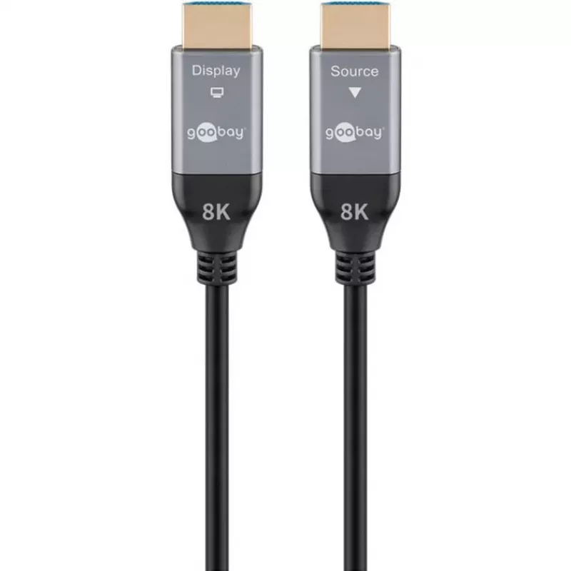 GOOBAY optinis hibridinis itin didelės spartos HDMI laidas (AOC) 8K / 60Hz - 20m, 48 Gbit/s, juoda/pilka