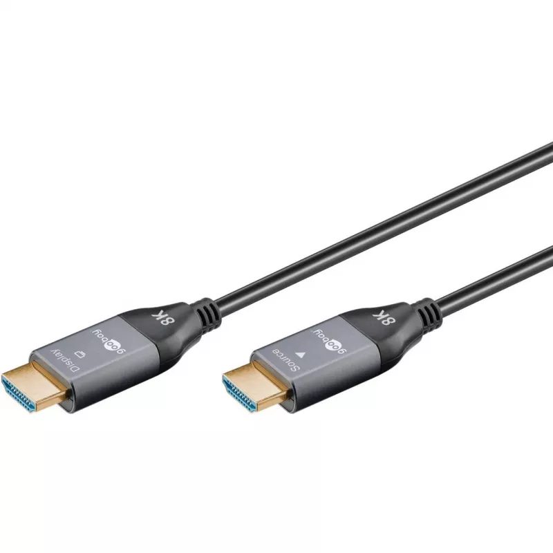 GOOBAY optinis hibridinis itin didelės spartos HDMI laidas (AOC) 8K / 60Hz - 20m, 48 Gbit/s, juoda/pilka