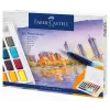 Faber-Castell Creative Studio akvarelės dažų rinkinys, 36 spalvų kietose tabletėse su teptuku ir kempinėle, maišymo paletė dangtelyje, studentų klasė, skaidrus, papildomas, nešiojamas plastikinis dėklas