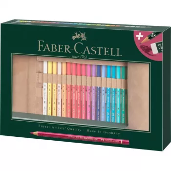 Faber-Castell Polychromos įvairiaspalvis 34 dalių menininkų spalvotų pieštukų rinkinys su PITT Artist rašikliais ir teptuku