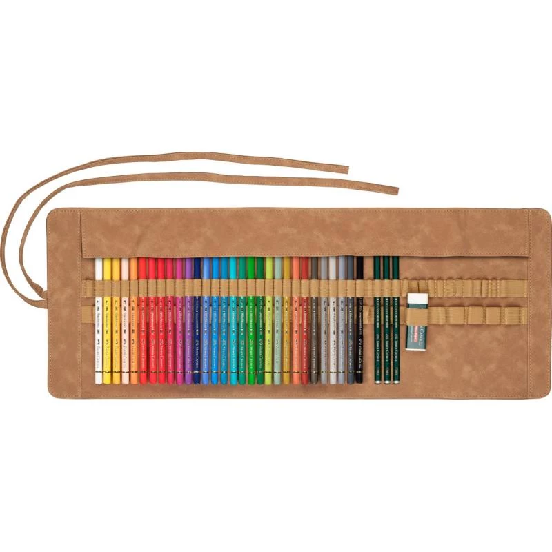 Faber-Castell Polychromos įvairiaspalvis 34 dalių menininkų spalvotų pieštukų rinkinys su PITT Artist rašikliais ir teptuku