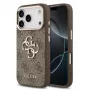 Guess Apple iPhone 17 Pro Max PU odinis dėklas su metaliniu logotipu ir auksiniu rėmeliu, MagSafe suderinamas, rudas