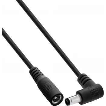 InLine® nuolatinės srovės ilginamasis laidas, stačiu kampu 5,5x2,1 mm kištukas į tiesų lizdą, 2 m, juodas
