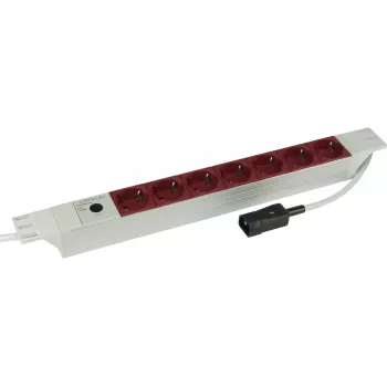 Kopp 19 inch 7 krypčių aliumininis PDU maitinimo blokas su IEC C14 įvadu, 1U montavimui į stelažą, 16 A, Schuko lizdai