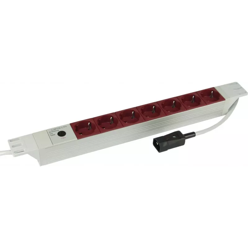 Kopp 19 inch 7 krypčių aliumininis PDU maitinimo blokas su IEC C14 įvadu, 1U montavimui į stelažą, 16 A, Schuko lizdai