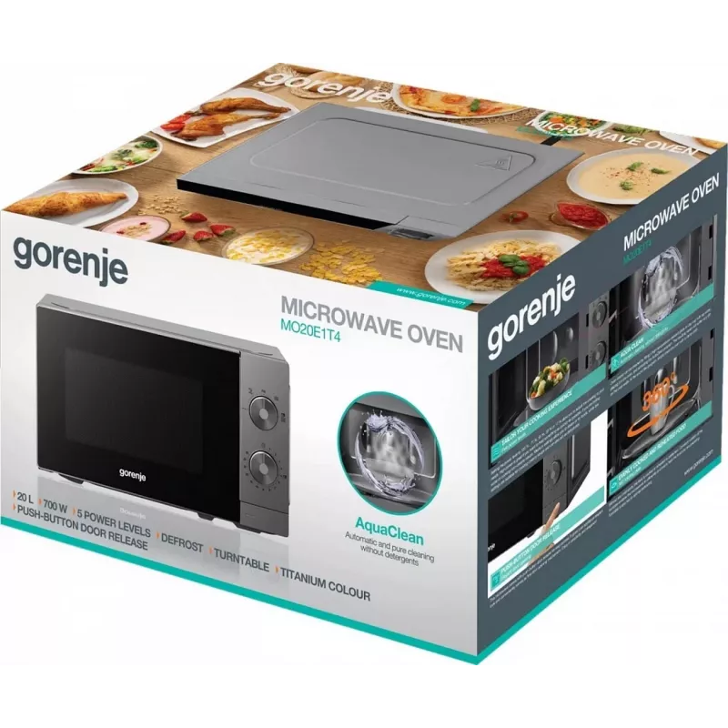 Gorenje MO20E1T4 laisvai pastatoma solo mikrobangų krosnelė, 20 L, 800 W, elektroninis valdymas, sidabrinė