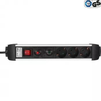 InLine® aliumininis ilgintuvas, 3 lizdai, apsauginiai lizdai, apšviestas jungiklis, 1,5 m