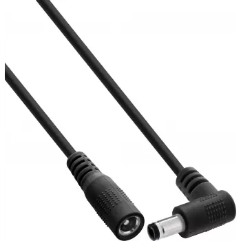 InLine® nuolatinės srovės prailginimo laidas, stačiu kampu lizdu, 5,5 x 2,5 mm, juodas, 2 m