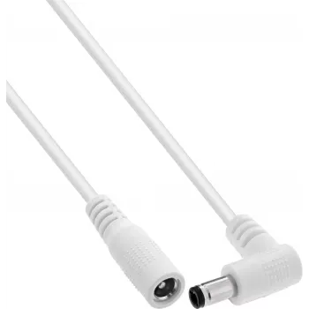 InLine® DC prailginimo laidas, stačiu kampu lenktu kištuku, 5,5 x 2,1 mm, baltas, 5 m