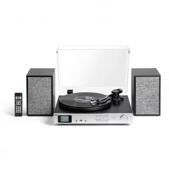 AKAI ATT-500SP juostinės pavaros patefonas su išoriniais garsiakalbiais, Bluetooth, USB įrašymu, juodos spalvos