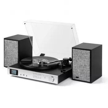 AKAI ATT-500SP juostinės pavaros patefonas su išoriniais garsiakalbiais, Bluetooth, USB įrašymu, juodos spalvos