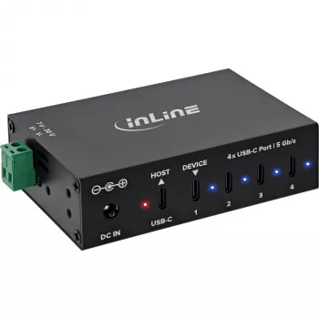 DELOCK InLine® USB 3.2 Gen.1 pramoninis USB šakotuvas, USB-C, 4 prievadai, su maitinimo šaltiniu