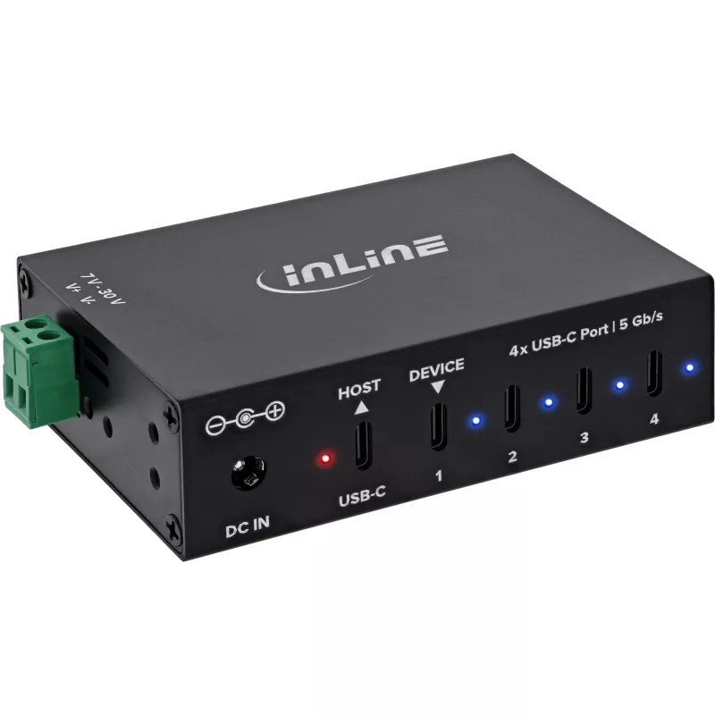 DELOCK InLine® USB 3.2 Gen.1 pramoninis USB šakotuvas, USB-C, 4 prievadai, su maitinimo šaltiniu