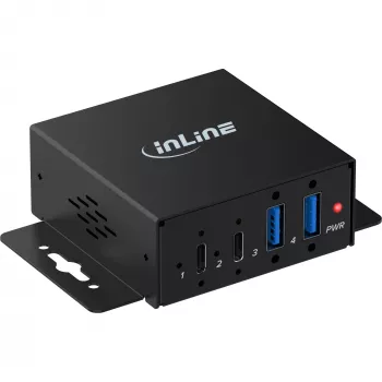 InLine® USB 3.2 Gen 2 pramoninis šakotuvas, 4 prievadai, 2x USB-A, 2x USB-C, metalinis, DIN bėgelio/sieninis tvirtinimas, 10Gbps