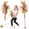 LEAN TOYS Hobby Horse lazdelė su žirgo galva, su šuoliavimo ir žvengimo garsais, smėlio spalvos, 100 cm