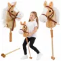 LEAN TOYS Hobby Horse lazdelė su žirgo galva, su šuoliavimo ir žvengimo garsais, smėlio spalvos, 100 cm
