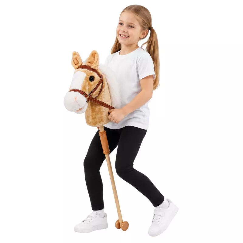 LEAN TOYS Hobby Horse lazdelė su žirgo galva, su šuoliavimo ir žvengimo garsais, smėlio spalvos, 100 cm