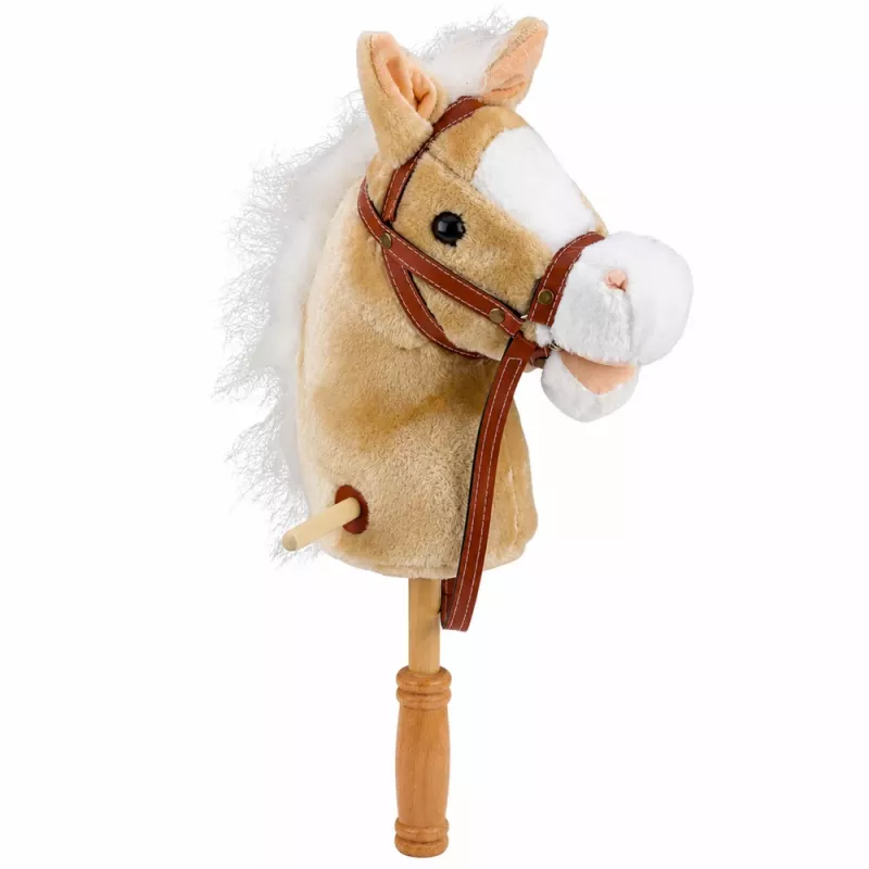 LEAN TOYS Hobby Horse lazdelė su žirgo galva, su šuoliavimo ir žvengimo garsais, smėlio spalvos, 100 cm