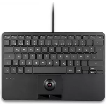PERIX PERIBOARD-427 H DE laidinis USB mini klaviatūra su integruotu trackball ir foniniu apšvietimu, juoda