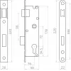 PSG 63.211 L/P įdėtinė spyna su skląsčiu ir sklende, reversinė, 220 x 22 mm priekinė plokštelė, 72 mm PZ, 50 mm atstumas iki rakto, cinkuotas plienas