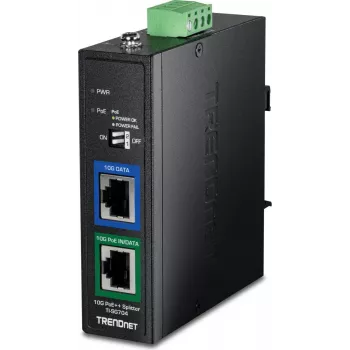 TRENDnet TI-SG704 10G PoE++ skirstytuvas pramoniniam naudojimui, 802.3bt Type 4, 12V/24V/48V DC išvestis, DIN bėgelio/sienos montavimas, IP30 metalas
