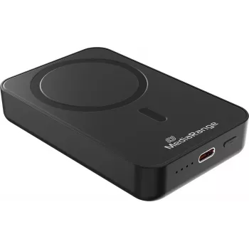 MEDIARANGE Magnetinė belaidė powerbank 10,000mAh 15W MagSafe suderinama greito įkrovimo su USB-C PD 20W ir USB-A QC 3.0, juoda