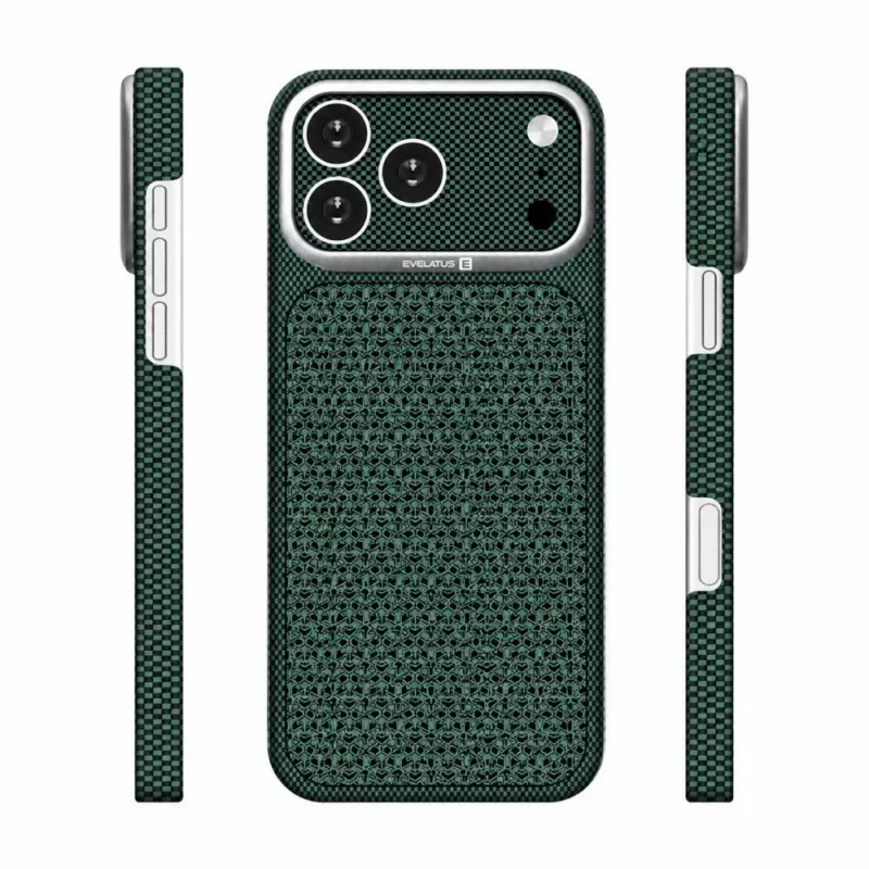 Evelatus Apple iPhone 17 Pro Carbon Premium Edition MagSafe dėklas žalias