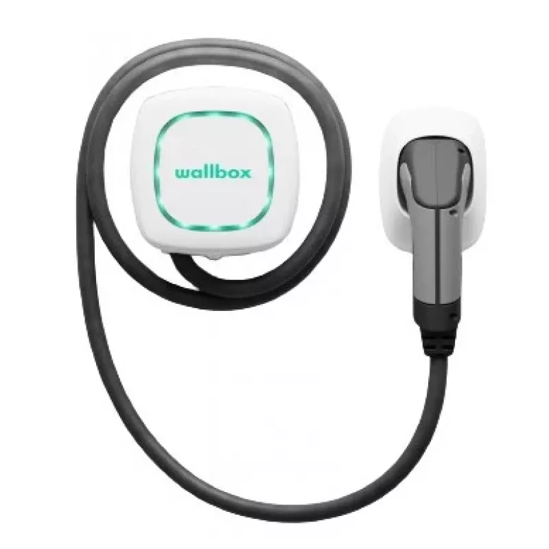 Wallbox Pulsar Plus 7,4 kW Type 2 elektromobilio įkrovimo stotelė, balta su 5m juodu kabeliu