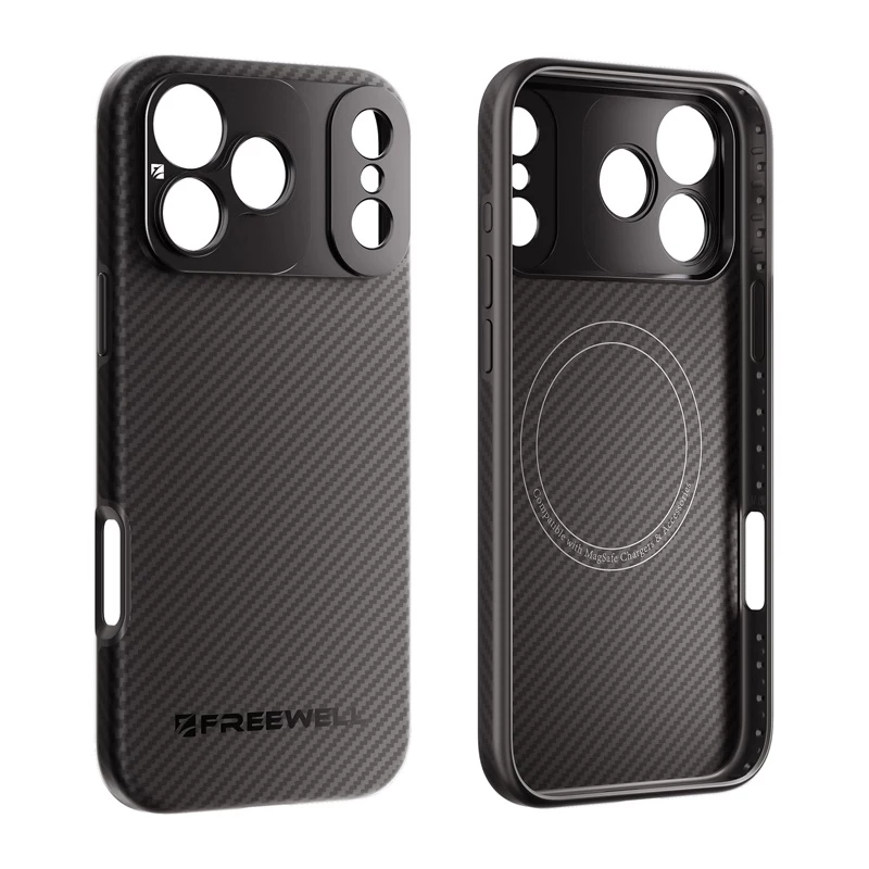 Freewell Sherpa Series dėklas, skirtas iPhone 17 Pro su 17 mm srieginiu objektyvo laikikliu - juoda