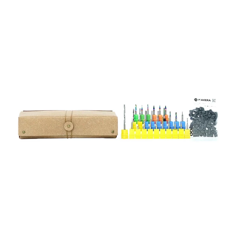 MAKERA Carvera Essential Extended frezų rinkinys (52 vnt.) – kieto volframo karbido CNC frezos, 1/8 inch ir 1/4 inch kotai, įvairių tipų medžiui, plastikui, aliuminiui, PCB