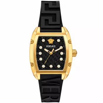 Versace V-Chrono moteriškas šveicariškas kvarcinis chronografas 45 mm juodas ciferblatas odinis dirželis VE8K00624