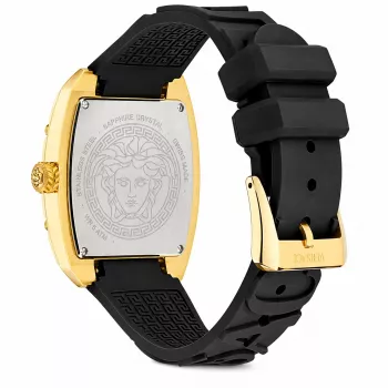 Versace V-Chrono moteriškas šveicariškas kvarcinis chronografas 45 mm juodas ciferblatas odinis dirželis VE8K00624
