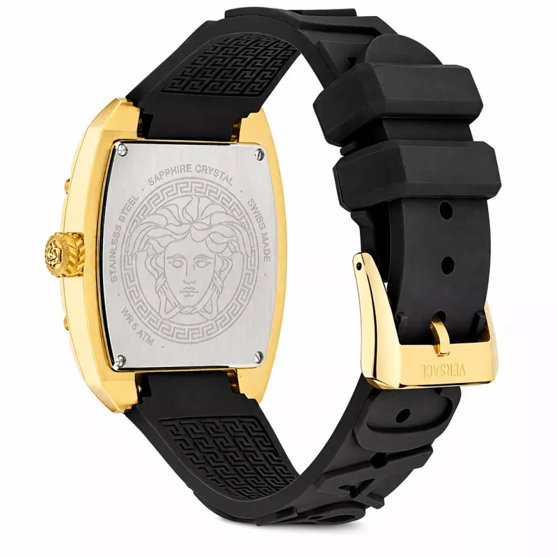 Versace V-Chrono moteriškas šveicariškas kvarcinis chronografas 45 mm juodas ciferblatas odinis dirželis VE8K00624
