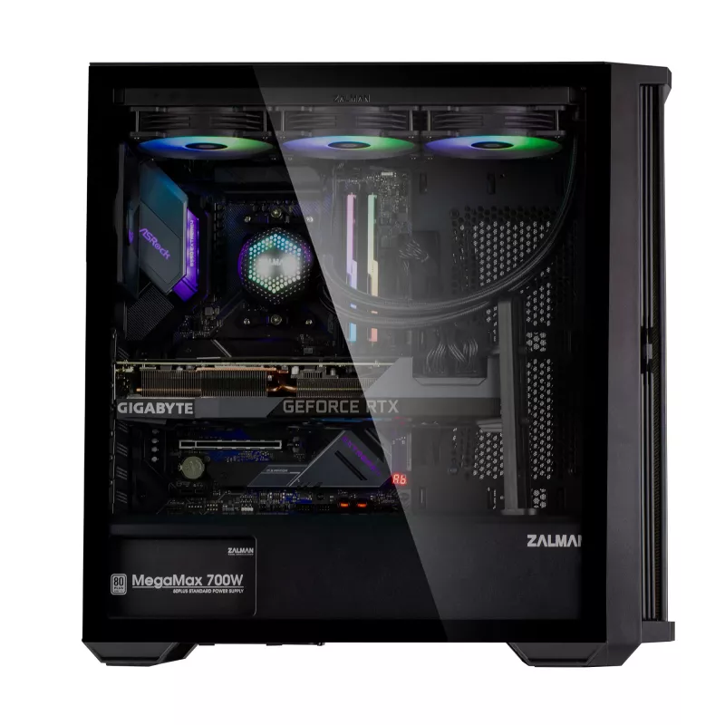 Zalman Z10 ATX vidutinio bokšto korpusas, juodas, grūdintas stiklas, 4x ARGB ventiliatoriai