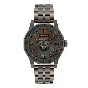 Versace vyriškas V-Race GMT žadintuvo laikrodis VE9I00524 43mm nerūdijančio plieno juodas ciferblatas